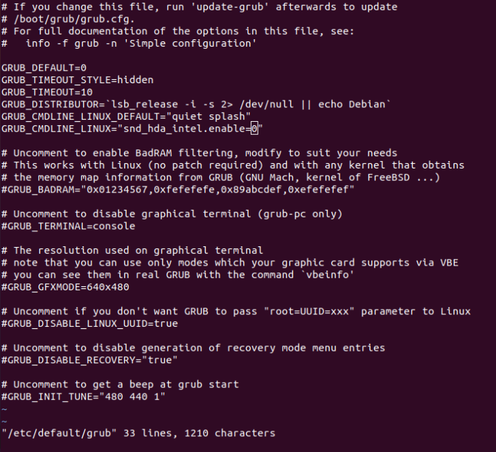 /etc/default/grub disable audio