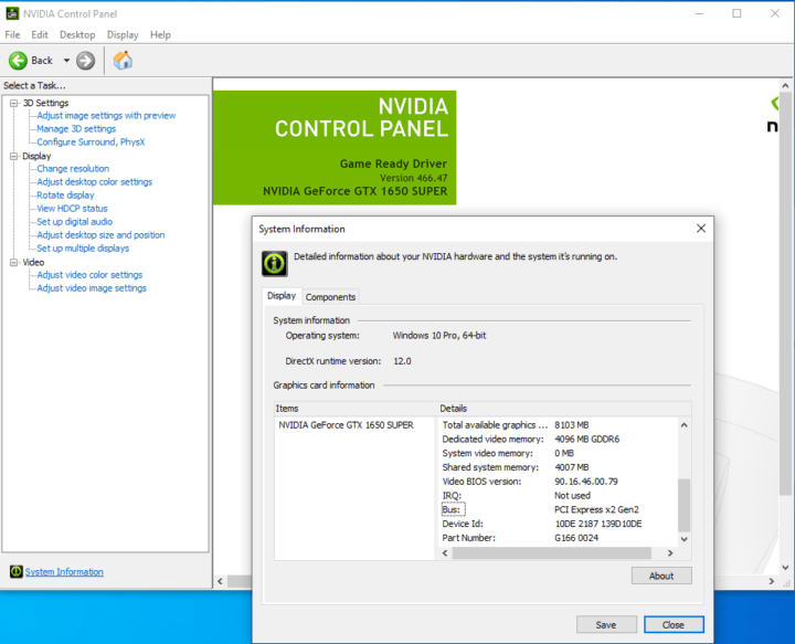 pcie nvidia control panel