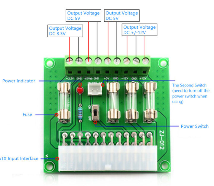 Fuente de alimentación ATX con bloques de terminales 3.3V, 5V, 12V