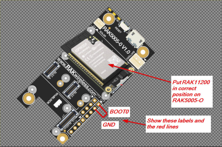 RAK5005-O baseabord, RAK11200 ESP32 module