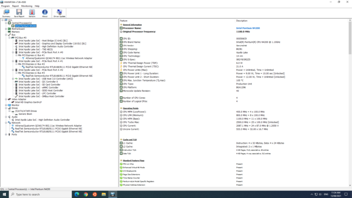 Intel Pentium N4200 windows configuration