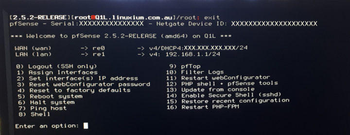 pfsense 2.5.2 shell on LIVA Q1L