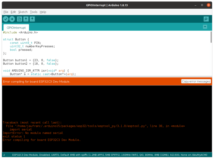 ESP32-C3 ImportError: no module named serial