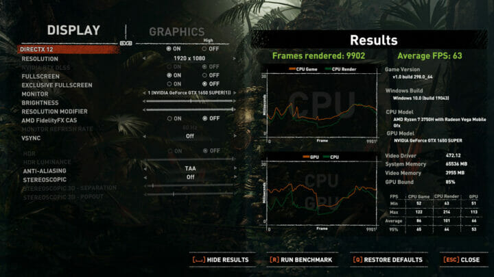 AMD Ryzen 7 3750H egpu sottr high settings