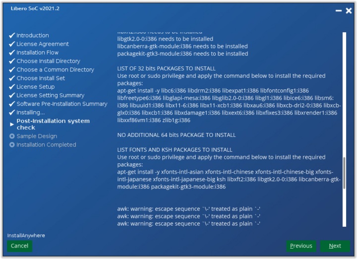 Libero SoC Linux required packages