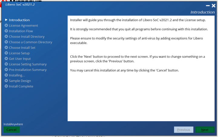 Libero SoC Windows 10 installation