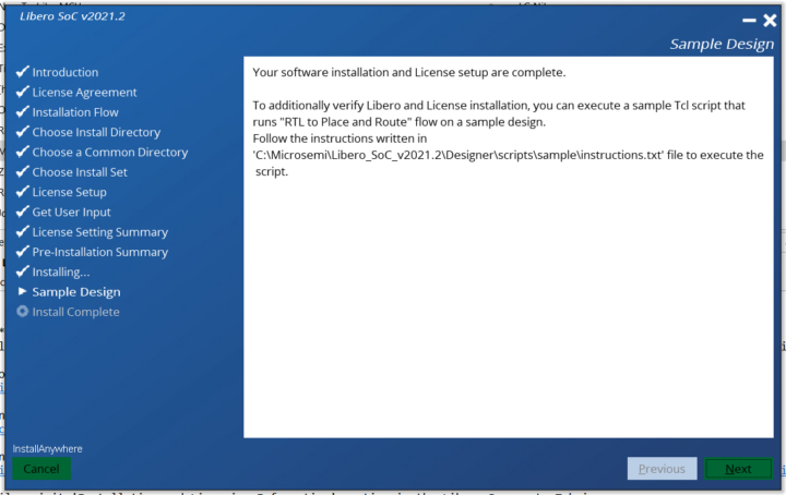 Libero SoC v2021.2 installation complete 2 hours