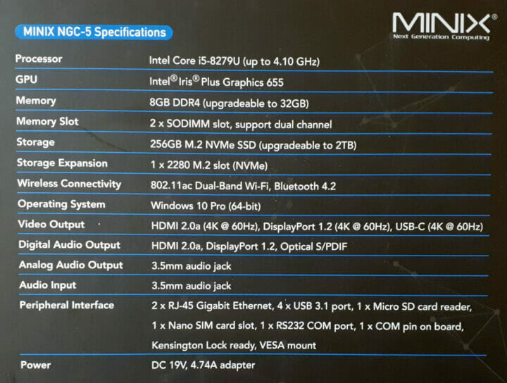 MINIX NGC-5 specifications