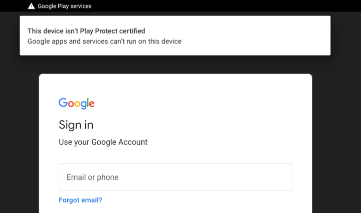 This device isn't Play Protect certified