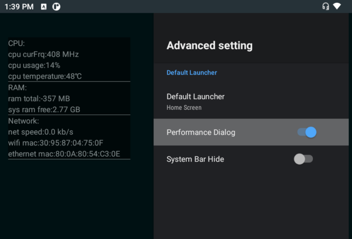 Zidoo M6 Android 11 Performance Dialog