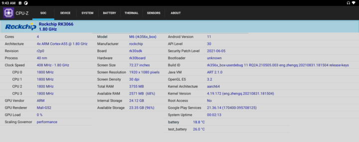 Zidoo M6 CPU-Z