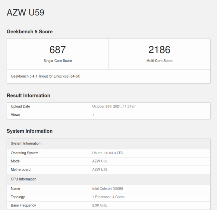 AZW U59 ubuntu geekbench 5 cpu