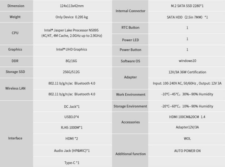 Beelink U59 specifications