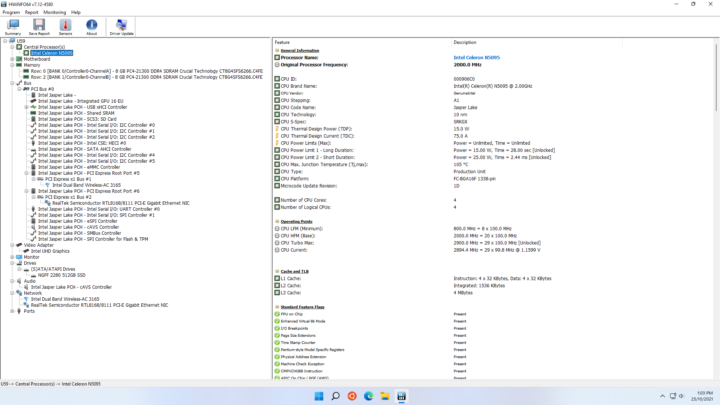 Intel Celeron N5095 windows configuration