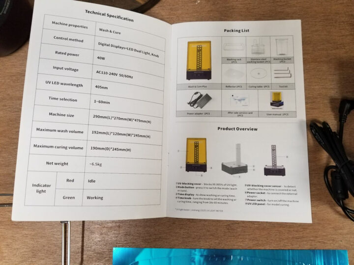 Wash and Cure Plus specifications packing list