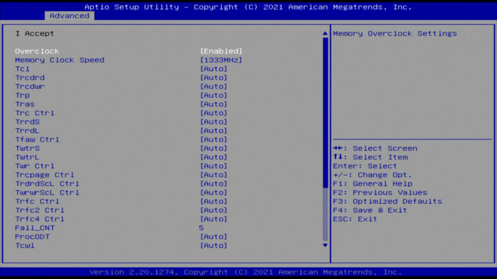 aptio overclock ram