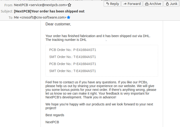 NextPCB order shipped