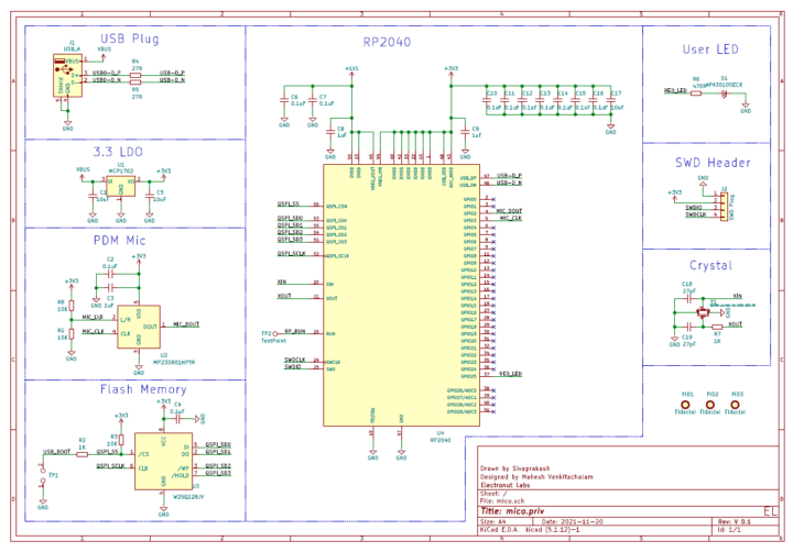 Raspberry Pi RP2040 USB Microphone schematic