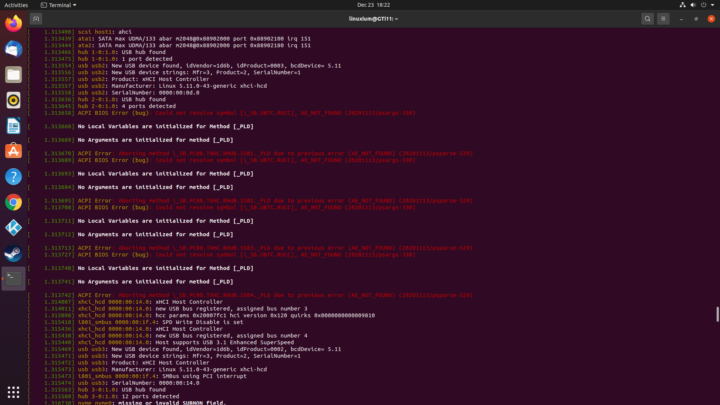 Tiger Lake ubuntu dmesg bios errors