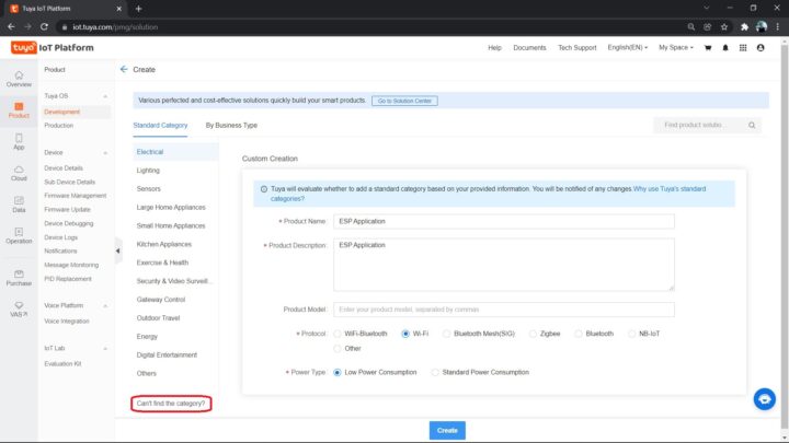 Tuya Custom Category Creation