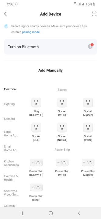 Tuya Smart Add device Options