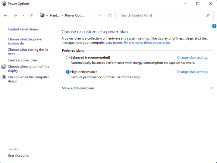 Windows 11 high-performance power plan