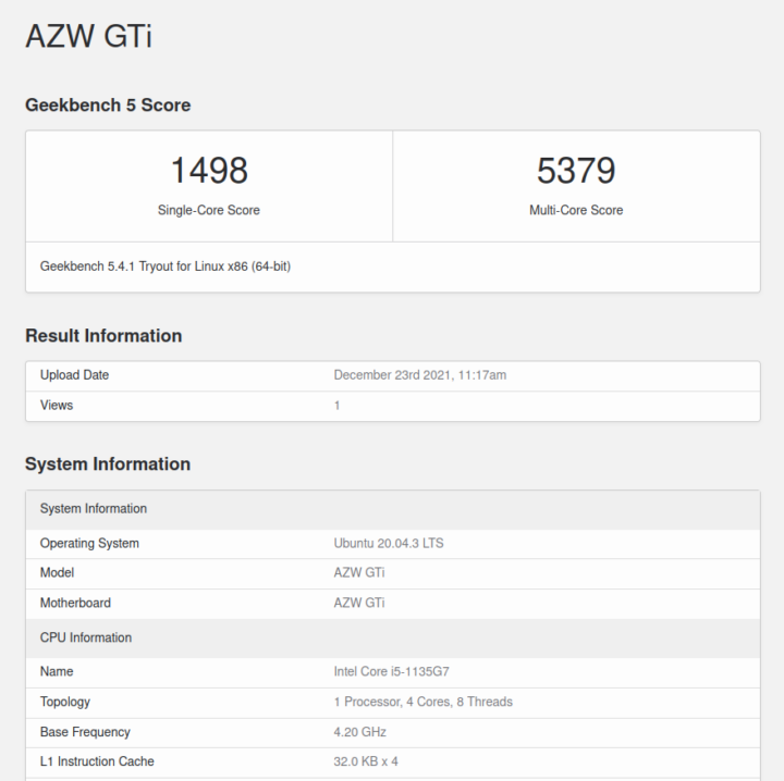 azw gti ubuntu geekbench 5 cpu