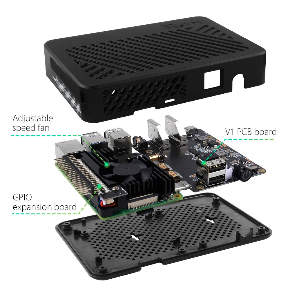 DeskPi Lite - A Raspberry Pi 4 enclosure with full HDMI ports, two