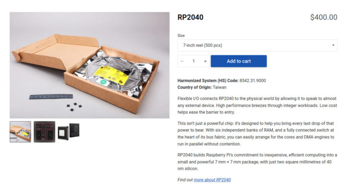RP2040 500-pcs reel 400 dollars