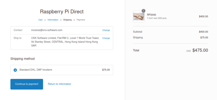Raspberry Pi Direct Purchase shipping