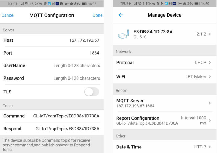 GL-S10 Tool App mqtt ip address