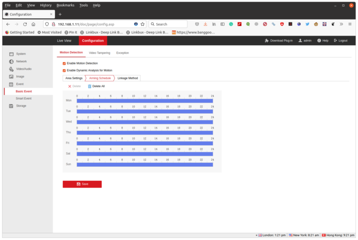 motion detection arming schedule