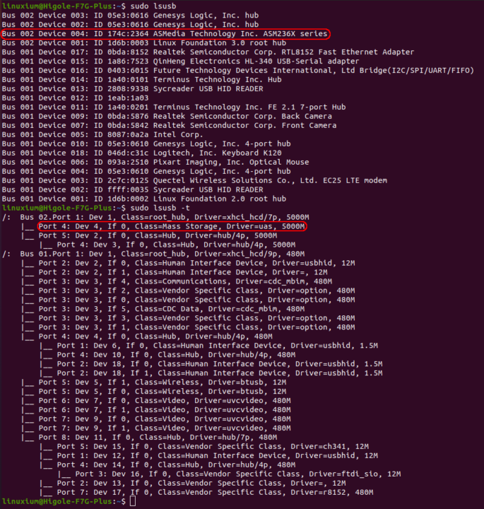 HiGole F7G Plus ubuntu usb port speed