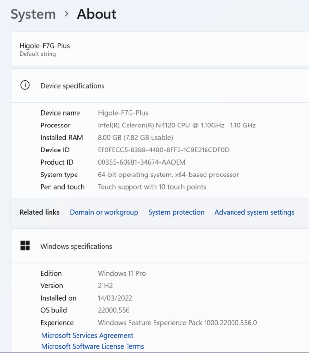 HiGole F7G Plus windows 11 pro info