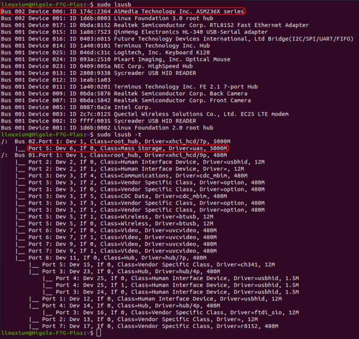 ubuntu usb type-c 5Gbps lsusb