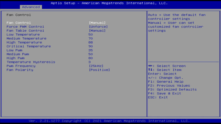 Aptio Setup bios fan options