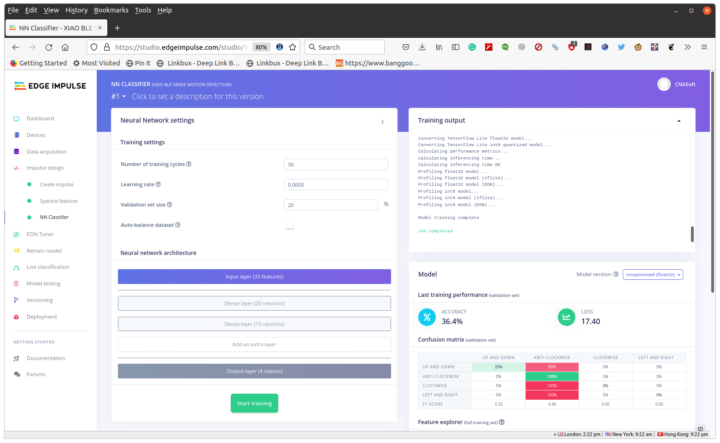 Edge Impulse NN Classifier Training