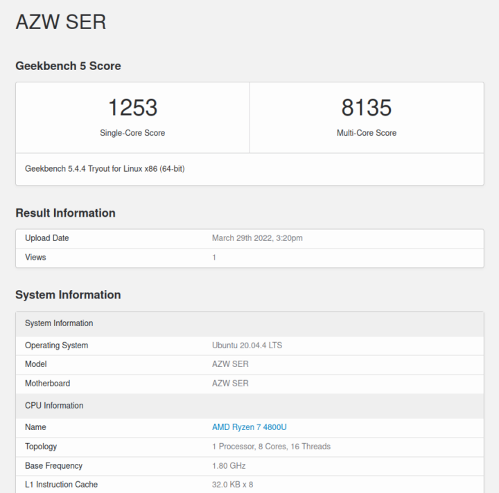 Overclocked Ryzen 7 4800U-ubuntu geekbench 5 cpu