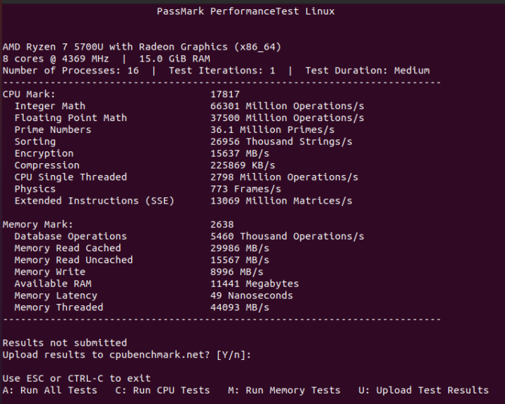 ubuntu cpu passmark-performancetest-linux AMD Ryzen 7 5700U