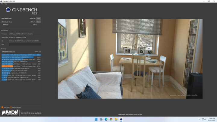 windows 11 cinebench r23 AMD Ryzen 7 5700U