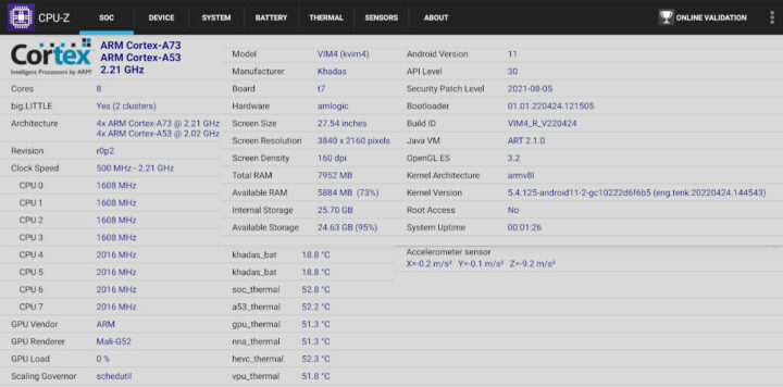 Khadas VIM4 CPU-Z