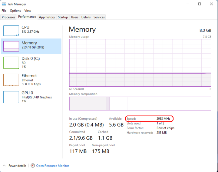 windows memory speed