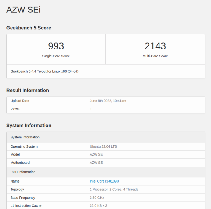 AZW sei8 ubuntu geekbench 5 cpu