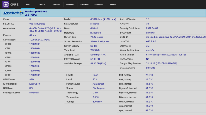 Rockchip RK3588 CPU-Z Android 12