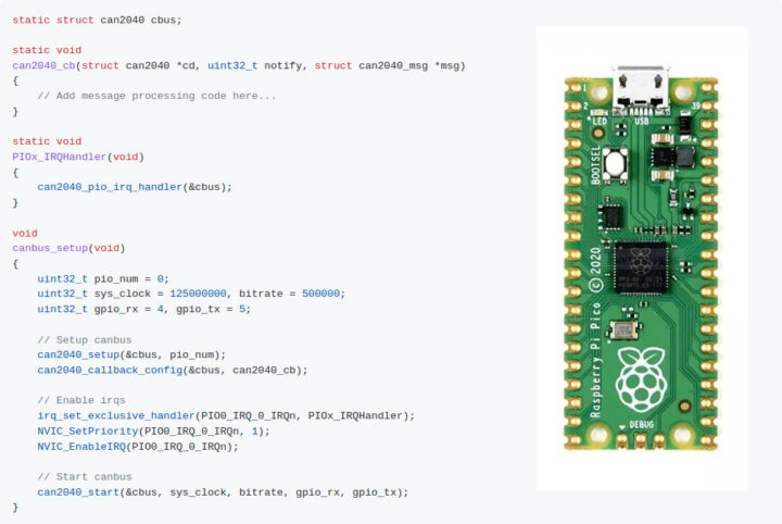 Raspberry Pi RP2040 can2040 software CAN Bus