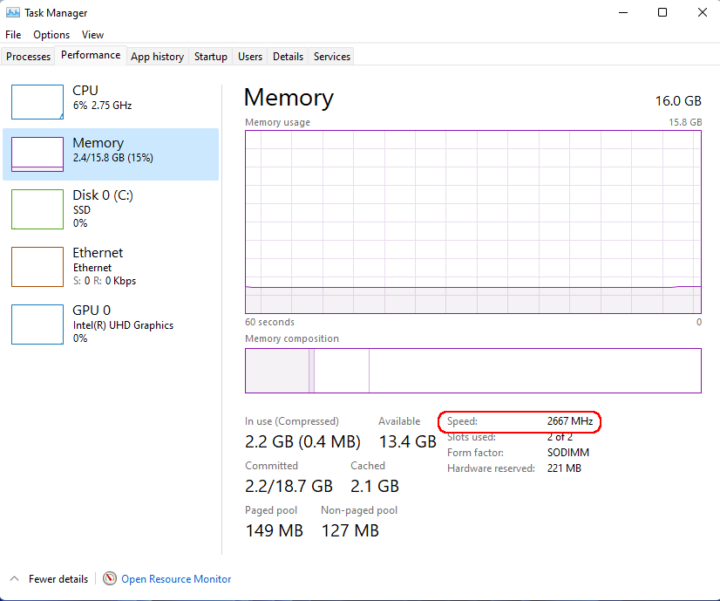 miniair-11 windows 11 memory speed