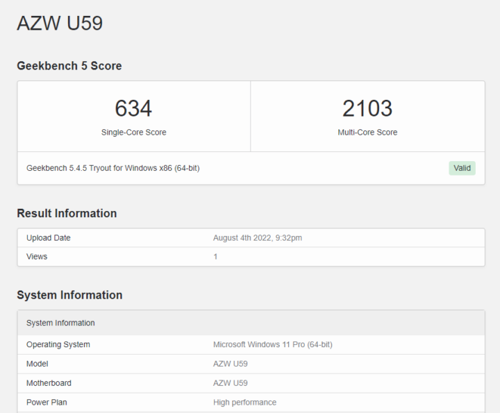 22 windows geekbench 5 cpu