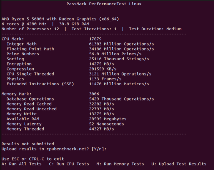 AMD Ryzen 5 5600H mini PC PassMark Linux