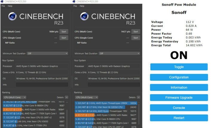 AMD Ryzen 5 5600U Cinebench R23 power consumption