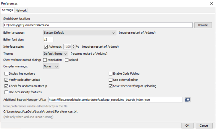 Arduino Preference add board file for Wio Terminal